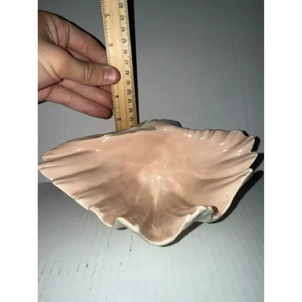 Vintage Large Deco Regency Ceramic Shell Clamshell Bowl Signed